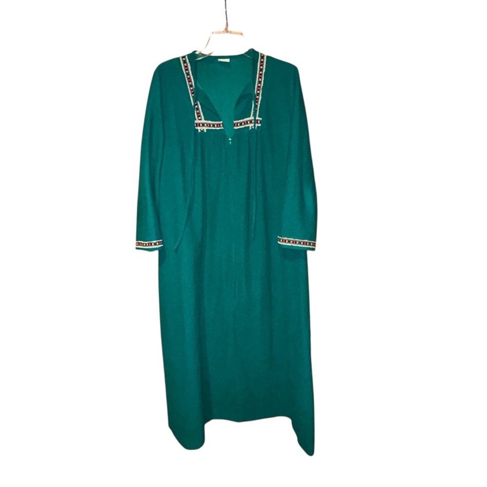 Vintage Montgomery Ward Housecoat Robe Green Embroidered Caftan Lounge‎ Dress